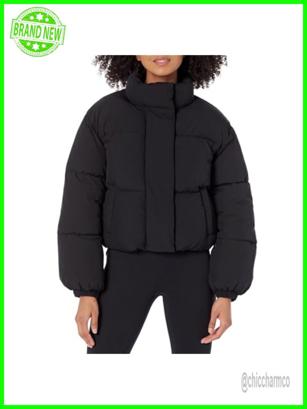 Women's Cropped Full-Zip Quilted Puffer Jacket Snap Closure